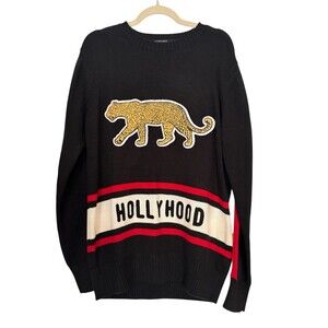 Hudson Outerwear Men’s Pullover Knit Sweater Size M Cheetah Graphic Hip Hop